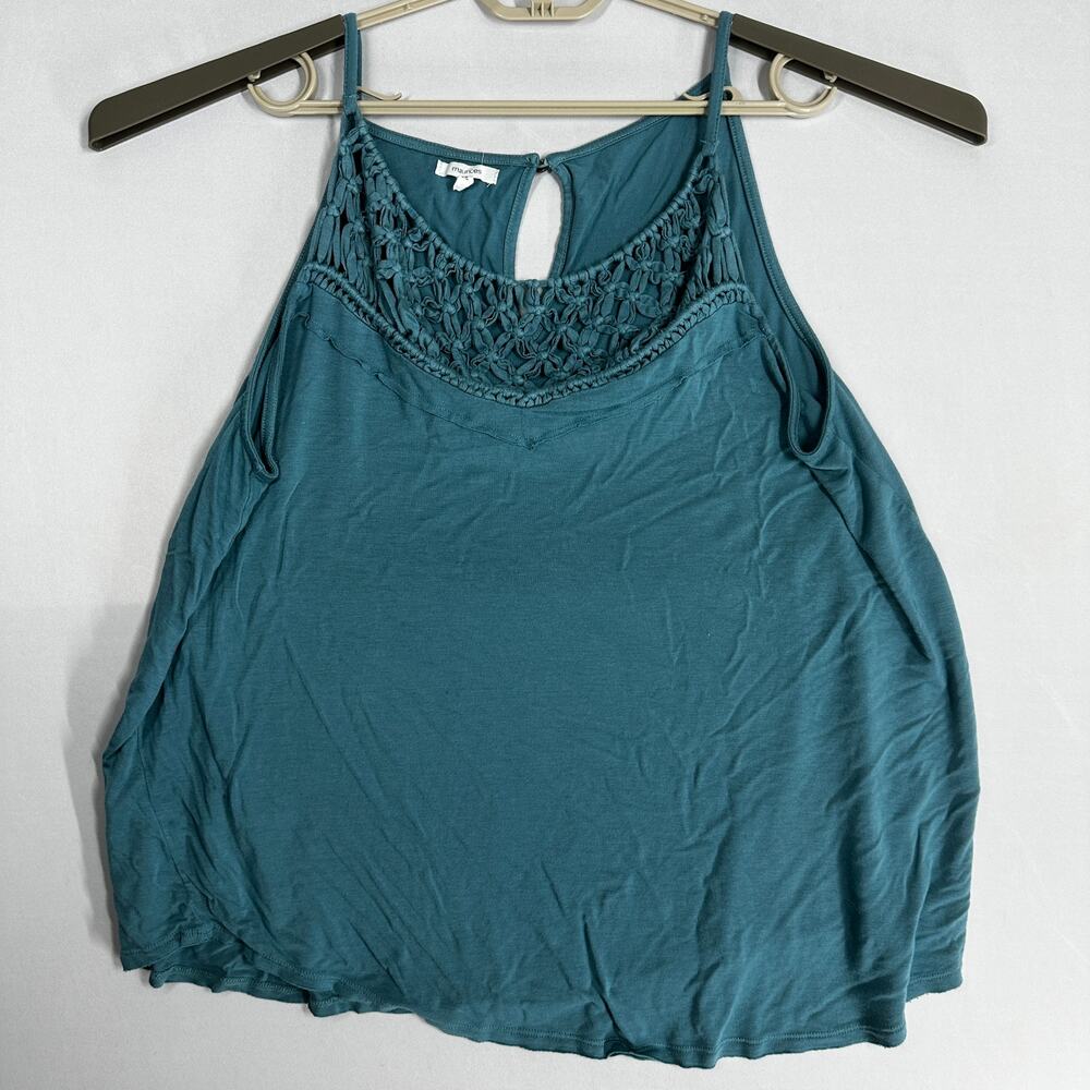 Maurices Teal Crochet Yoke Tank Top